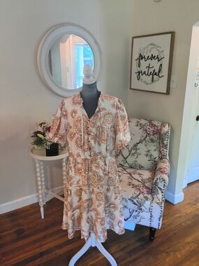 Nwt Floral Print Short Sleeve Dress Sz. Xl Women's Size New